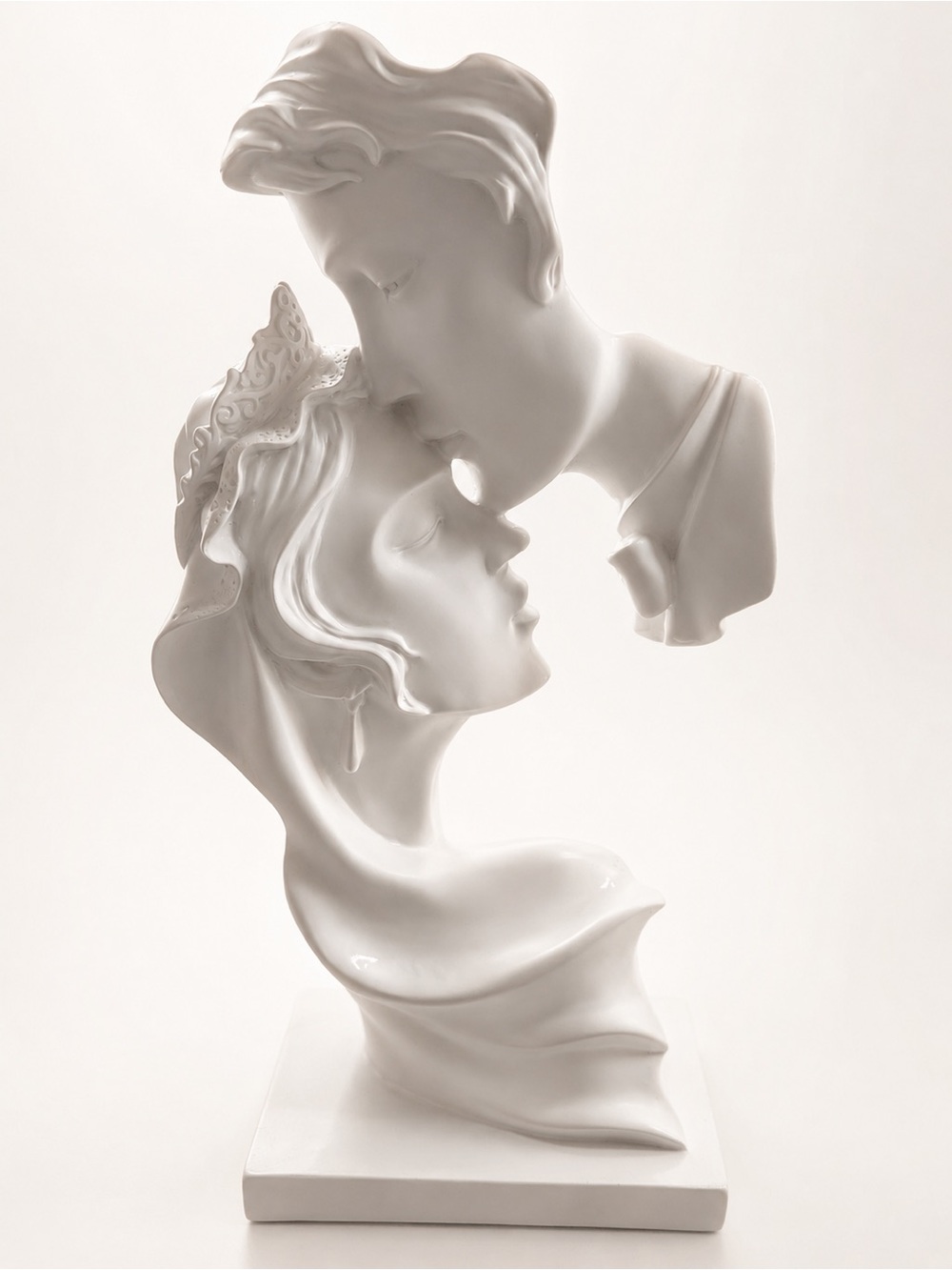 Abstract Forehead Kiss Resin Statue - Minimalist Romantic Couple Bust Art Object